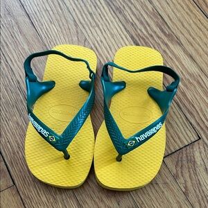 Havaianas Kids Flip Flops with Yellow Sole and Green Straps